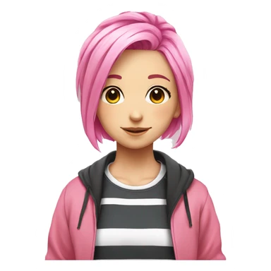 Anime girl- pink hair- striped shirt- tracksuit  sticker