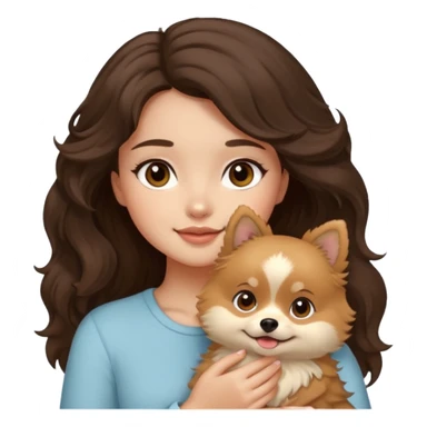 light-skinned-girl-wavy-dark-brown-hair-brown-eyes-petting-light-beige-pomeranian sticker