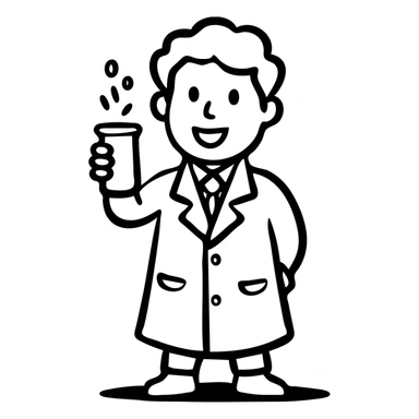 Scientist hero with lab coat and beaker sticker