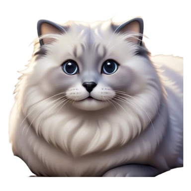 Cinematic Adorable Fluffy Grey Seal Ragdoll Cat Portrait Emoji, Head tilted cutely with big, sparkling eyes, soft grey fur with darker seal points on the ears, face, and paws, Simplified yet irresistibly adorable features, highly detailed, glowing with a soft, warm glow, high shine, affectionate and playful, stylized with a touch of whimsy, bright and endearing, soft glowing outline, capturing the essence of a curious and loving kitten, so cute it feels like it could leap out of the screen and snuggle up for a cuddle! sticker