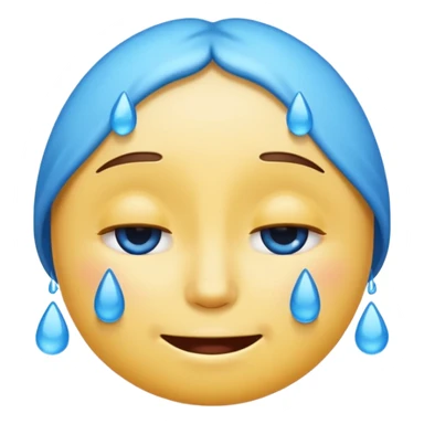 Pleading Face emoji, smiling with closed eyes and two large blue tears—iOS style. sticker