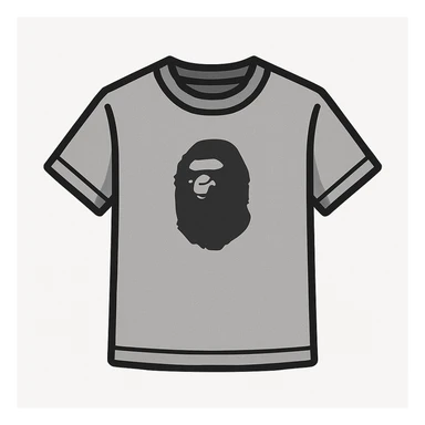 BAPE t-shirt, minimalist style, small ape head logo on chest, plain background, neutral colors sticker