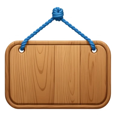 3D cartoon style wooden hanging signboard, smooth polished wood texture, rounded edges, detailed wood grain, thick twisted ropes going through holes on both sides, hanging rope knots visible sticker