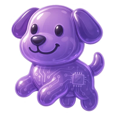 a smiling cartoon dog in glossy circuit style sticker