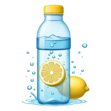 Morning hydration symbol: water bottle with lemon slice and sparkles representing creatine powder sticker