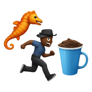 Robbers chasing a blue milkshake and a orange seahorsw sticker