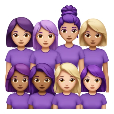 women with various hair types and skin tones, purple shirt, one of each type in a group sticker