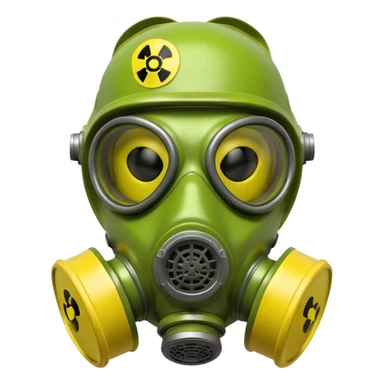 3D render of Gas Mask, toxic waste aesthetic, neon green bubbling liquid, caution yellow metal, industrial warning texture, Apple emoji style, isolated on white background --v 6.0 sticker