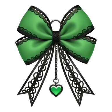 green gothic bow with black lace trim and heart charm, remove background sticker