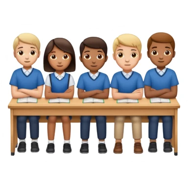 five school children not wearing uniform sitting in a row behind their school desks sticker