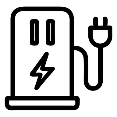 minimalist EV charging paused icon, outlined style, clear pause symbol, electric vehicle charging cable, modern, simple, no fill sticker
