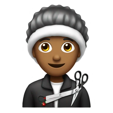 Hairstylist with a Santa hat on and a pair of scissors sticker