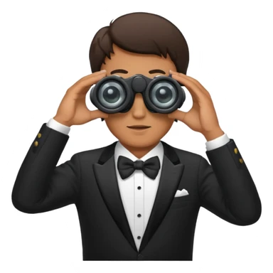 a man in a tuxedo looks through binoculars sticker