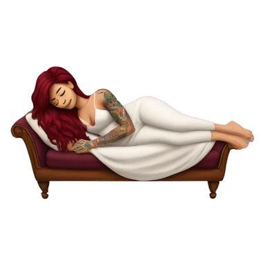 Beautiful tattooed burgundy long haired woman napping on sofa sticker