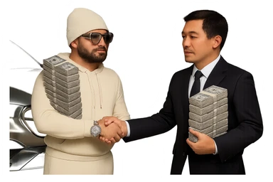 Edit the image to make only the watch, the glasses, and the car chrome. Keep everything else realistic and colored as in the example. Maintain the transparent background and all other details the same. sticker