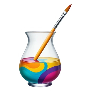 Glass painting icon, hand-painted colorful patterns on a glass surface, visible fine paintbrush and glass object like a vase or decorative plate, bright vibrant colors, no finished artwork, just the painting process, minimalistic style, clean lines, transparent background. sticker