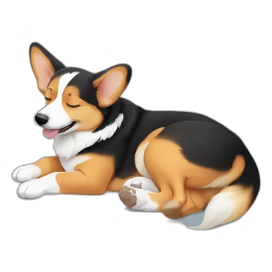 black and tan corgi sleeping with one leg visible sticker