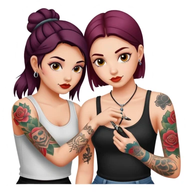 one girl tattooing another girl  sticker