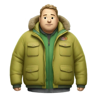 Fat man with Napapijri Rainforest Jacket sticker