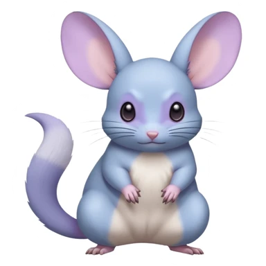 Light-pastel-blue rodent-chinchilla-Minccino-Pokémon-Fakémon-fusion-hybrid-Pokémon-animal-creature, full body with purple-violet-pinkish round cheek markings  sticker