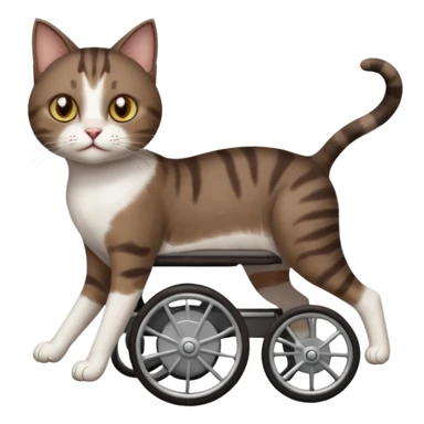 full body small short hair dark brown and white cat with hazel eyes walking in a wheelchair for cats sticker