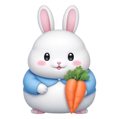 A fat bunny character in Sanrio style, large head with big round eyes, blushing cheeks, small mouth, minimal facial features, tiny spikes, pastel pink and blue colors, clean bold outlines, rounded shapes sticker