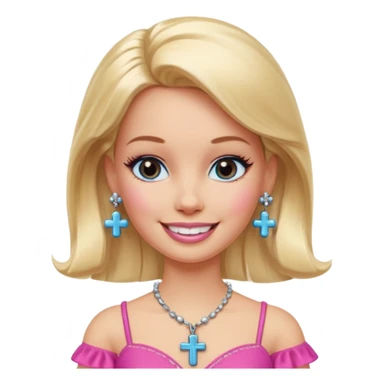 Barbie emoji with earrings and nose piercings and a cross necklace  sticker