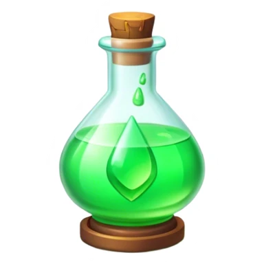Clash of Clans aesthetic: Cinematic Playful Pixel 3D green health Potion Emoji, rendered in a 3D vector-style similar to standard emojis with minimal shading and bold, simplified shapes. A compact, distinct form with signature details, softly glowing with a pixelated adventure charm. Simplified yet unmistakably iconic, highly detailed and consistent, glowing with a soft radiance and high shine. Stylized with a touch of classic pixel-art charm and a soft glowing outline, capturing the essence of a beloved gaming relic with a friendly, playful manner! sticker