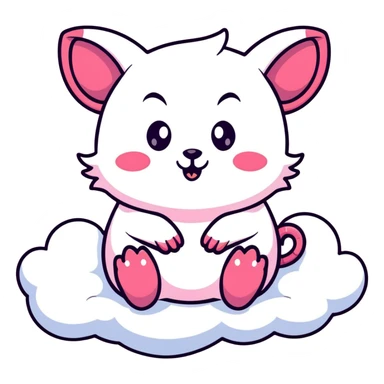 pink possum sitting on a fluffy cloud with small devil horns, vibrant colors, sparkles, celestial background, mischievous expression sticker