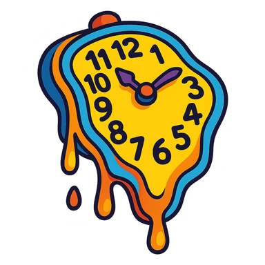 melting clock inspired by Dali's Persistence of Memory, surreal, vibrant toon style sticker