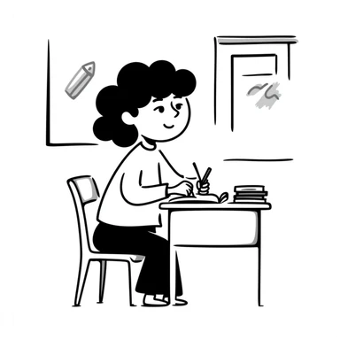 Student sitting at desk, taking notes while listening to lecture sticker