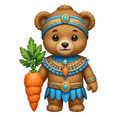 teddy bear, wearing blue mayan ancient custome, with carrot half body sticker