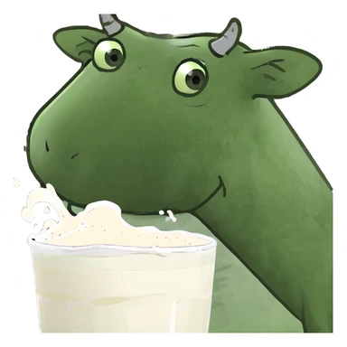 A dreamy cow with stars around it, soft eyes, and flowing milk lines sticker