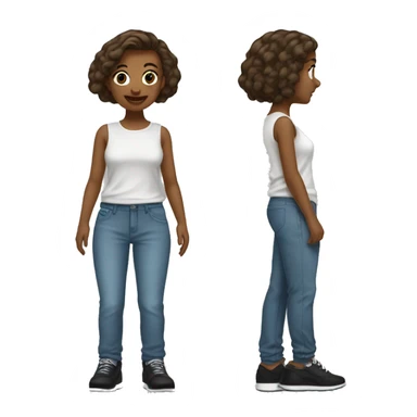 Girl with  brown medium short hair, and y2k shirt. Baggy pants and black shoes sticker