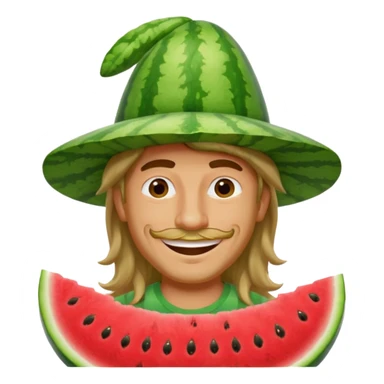 long haired man with watermelon hat sticker
