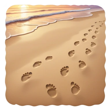 beach sunset. Two sets of footprints—one baby footsteps, the other larger childhood self and inner child sticker