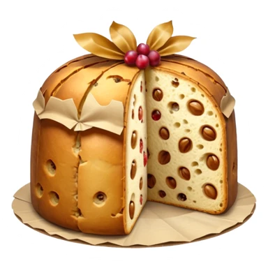 panettone classico, fallo tagliato con una fetta e con la carta a torno sticker