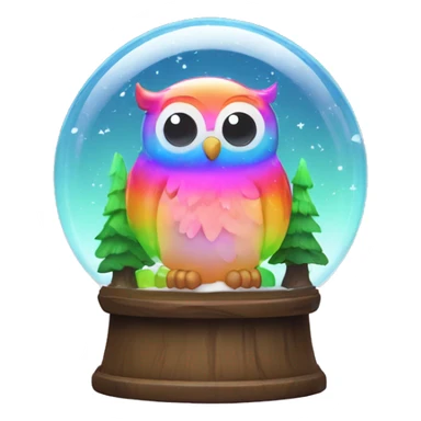 Kawaii rainbow neon owl forest snow globe  sticker