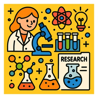 scientific research, colorful, playful, cartoon style sticker