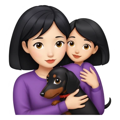 black hair asian girl hugging black dachshund sticker
