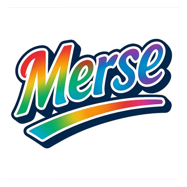 The word 'Merse' in modern Hungarian font with precise Hungarian letters, rainbow gradient fill, extra thick white outline around the letters, dark contour, transparent background, dynamic and slanted underline, in the style of the sample images. sticker