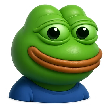 make a pepe in bright green smiling and looking straight at the camera in 3d style, good highlights and shadows, drop shadows sticker