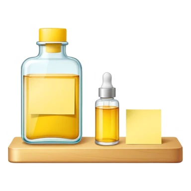 shelf with one serum bottle and a sticky note sticker