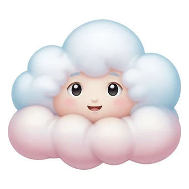 Cinematic tiny snuggly cloud, soft fluffy texture, gentle glowing edges, cute blushing cheeks, floating peacefully in a pastel sky, warm and dreamy. sticker