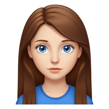 white woman with long brown hair and blue eyes, neutral expression sticker