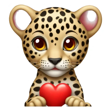 Baby leopard holding a red heart  sticker
