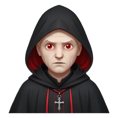 cursed village priest portrait, head and shoulders only, dark hooded robe, mysterious expression, subtle red accents, eerie glow, gothic village atmosphere, 3D cartoon, mobile game icon style, clean background, no text, no watermark

 sticker