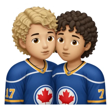 Asian Straight Dark hair boy hockey player kissing curly hair dirty blonde hockey player boy sticker