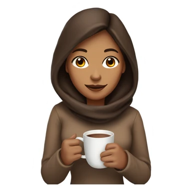 Woman with tan skin and brown hair drinking a cup of hot coco in the cold sticker