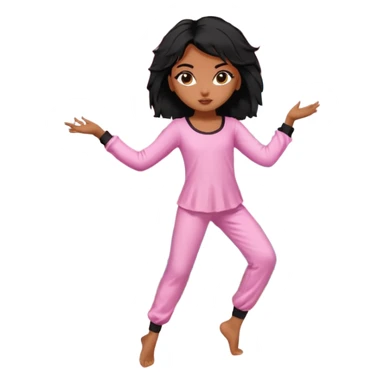 generate a pretty bratz brown skinned girl with messy black hair in pyjamas dancing in room ballet sticker